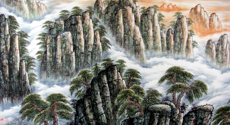 國畫黃山煙云